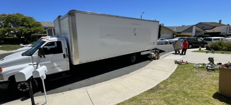 A white moving truck